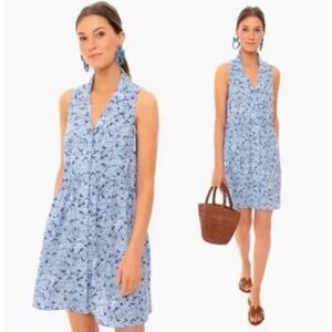 Tuckernuck Sz XXL Royal Shirt Dress Blue Hydrangea Floral Dress Collar Vneck NWT